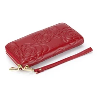 womens red wallet 2020 new genuine leather long zipper bag fashion rose first layer cowhide purse ladies phone and coin clutch