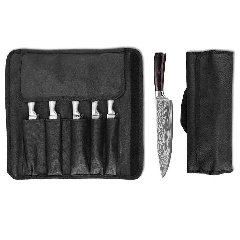 

Portable Kitchen Chef Knife Roll Bag 5 Card Slots Waterproof Oxford Cloth Package Knives Storage Pockets Organizer Accessories