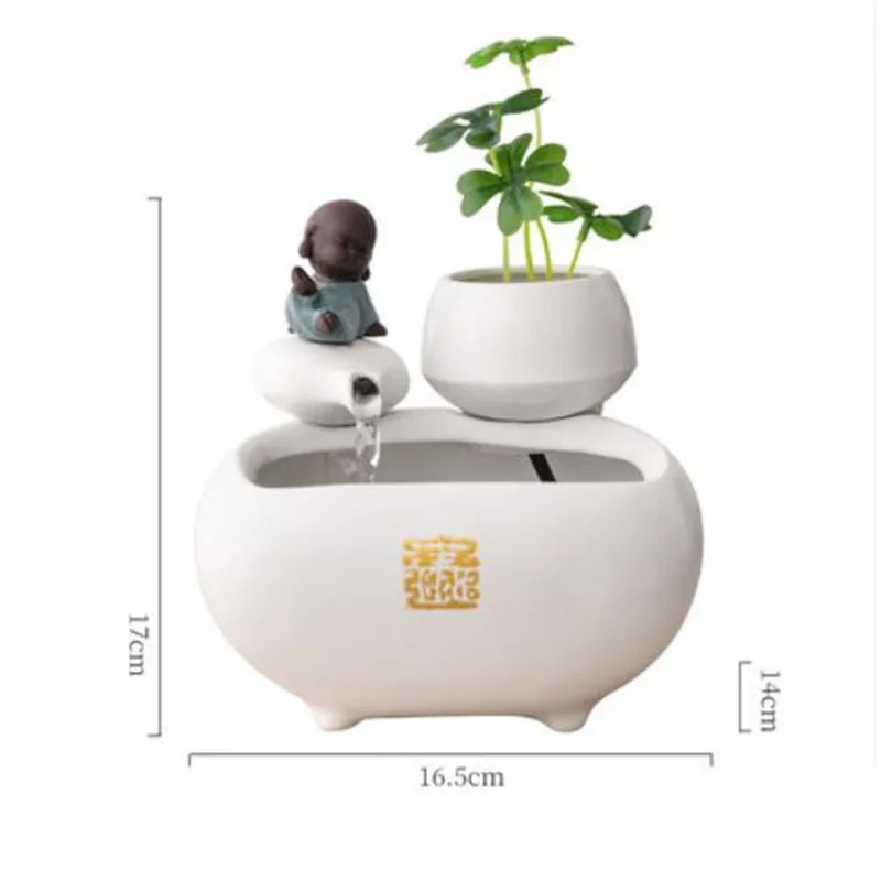 Creative Chinese Ceramic Fish Tank Water Fountain Decoration Living Room Office Desktop Humidification Feng Shui Ornaments - Цвет: B White