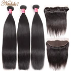 Nadula 3 пряди волос с фронтальной перуанской прямой человеческие волосы удлинители 13*4 кружевные волосы Remy естественный цвет