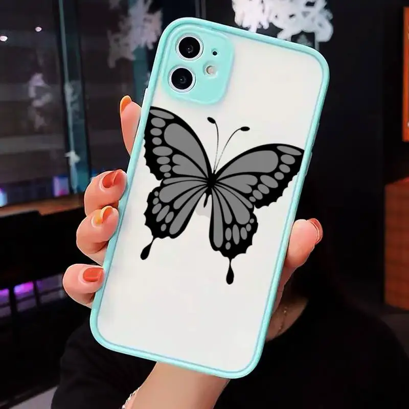

cute sexy butterfly pink blue Phone Cases Matte transparent For blue iPhone 12 Mini 11 Pro XR XS Max 7 8 Plus X Back Cover