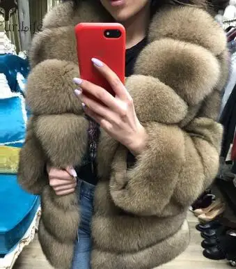 60cm long length Новое поступление, шуба из натурального Лисьего меха с большим отложным воротником, натуральный мех, пальто для женщин, Лисий мех, длинная куртка, настоящая Роскошная FC-067 - Цвет: 60cm long length