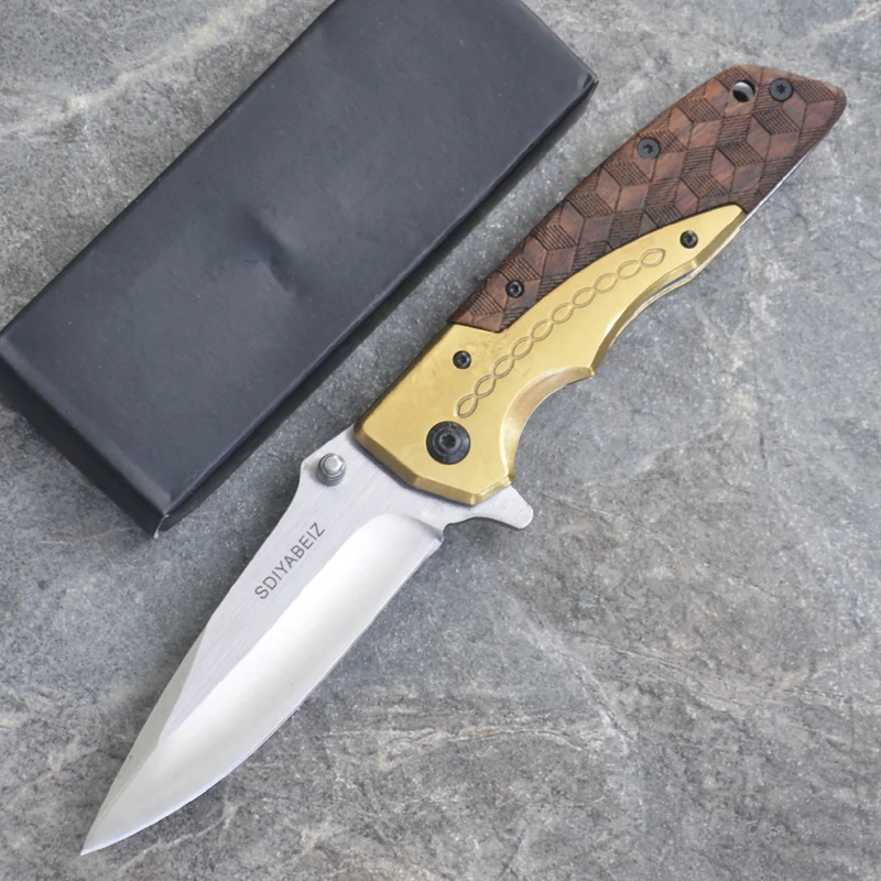 

Damascus Camping Knife 7CR15MOV Blade + Wood Handle Hunting Survival Folding Blade Knives Outdoor Tactical EDC tool knife