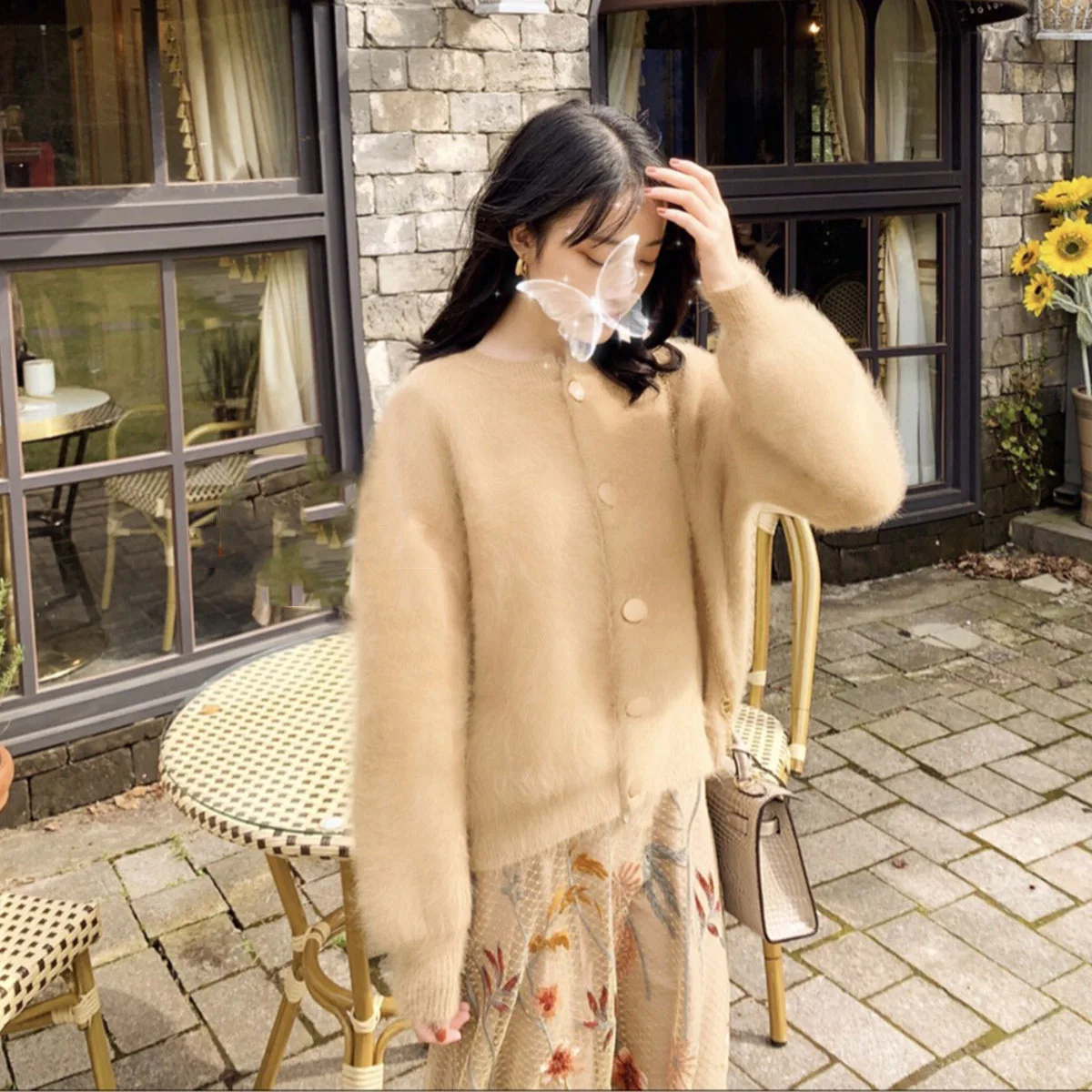 

New Spring Fashion Women Two-Piece Cardigan Sweater + Printed Skirt Long Sleeve Solid Ladies Loose Mid-Calf Skirt Female Y89