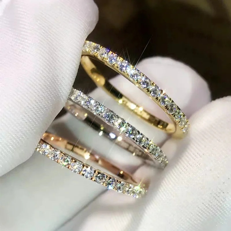

Exquisite Silver Plated Ring Gold Ring Sparkling White Zircon Crystal Ring for Women Girls Gift Wedding Bands Party Jewelry