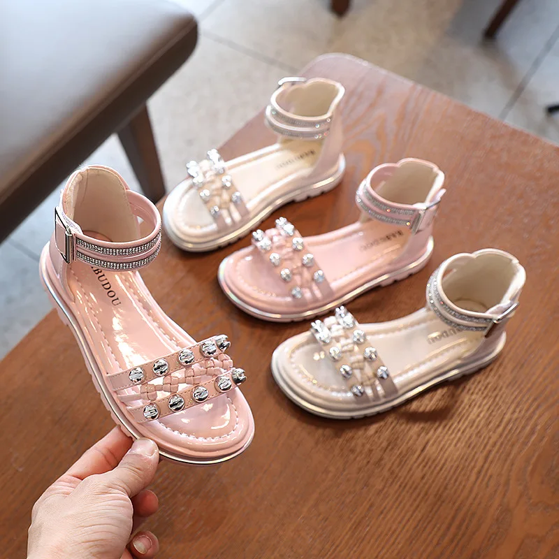 

Сандалии для девочек на плоской подошве, босоножки принцессы с открытым носком, Нескользящие, модная летняя обувь, 26-36, SYY206