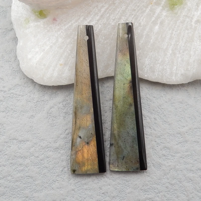 

Натуральный драгоценный камень лабрадорит с обсидианом Интарсия Модные женские серьги бусины для изготовления ювелирных изделий 40x10x3 мм 4,7...