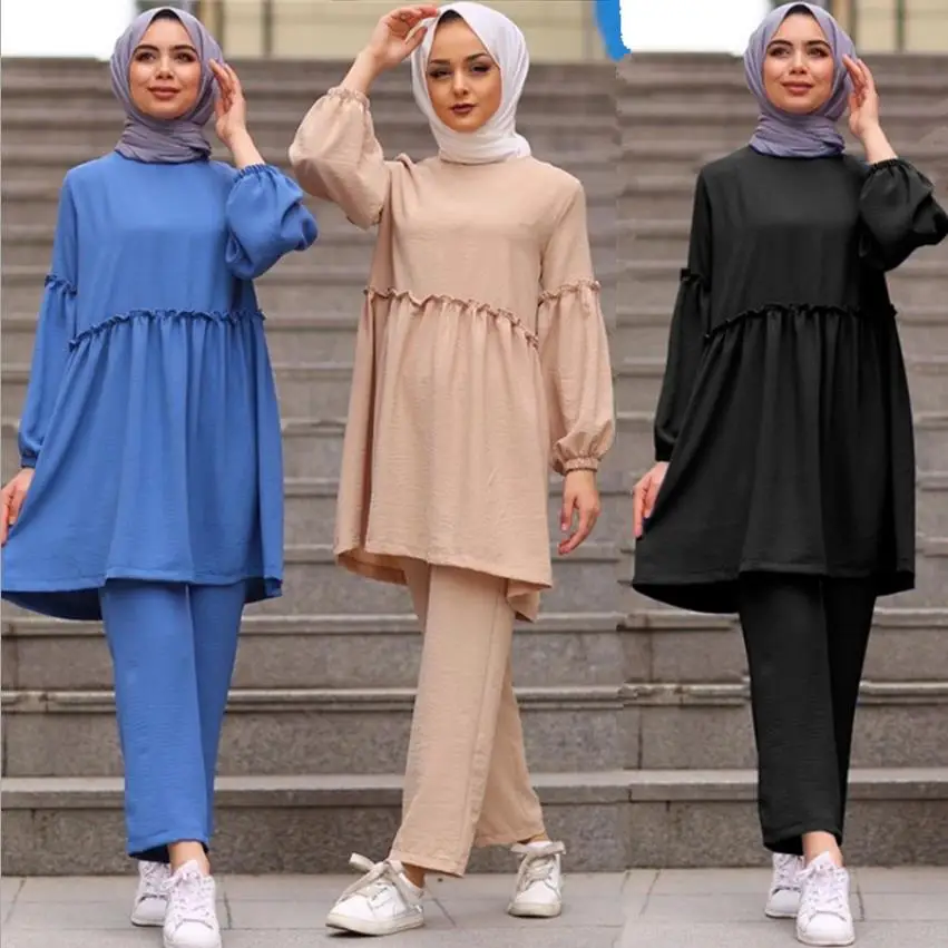 

Smooth Muslim sets 2 Pieces muslim suits female Kaftan Islamic Clothing Grote Maten Dames Kleding Ensemble Femme Musulmane