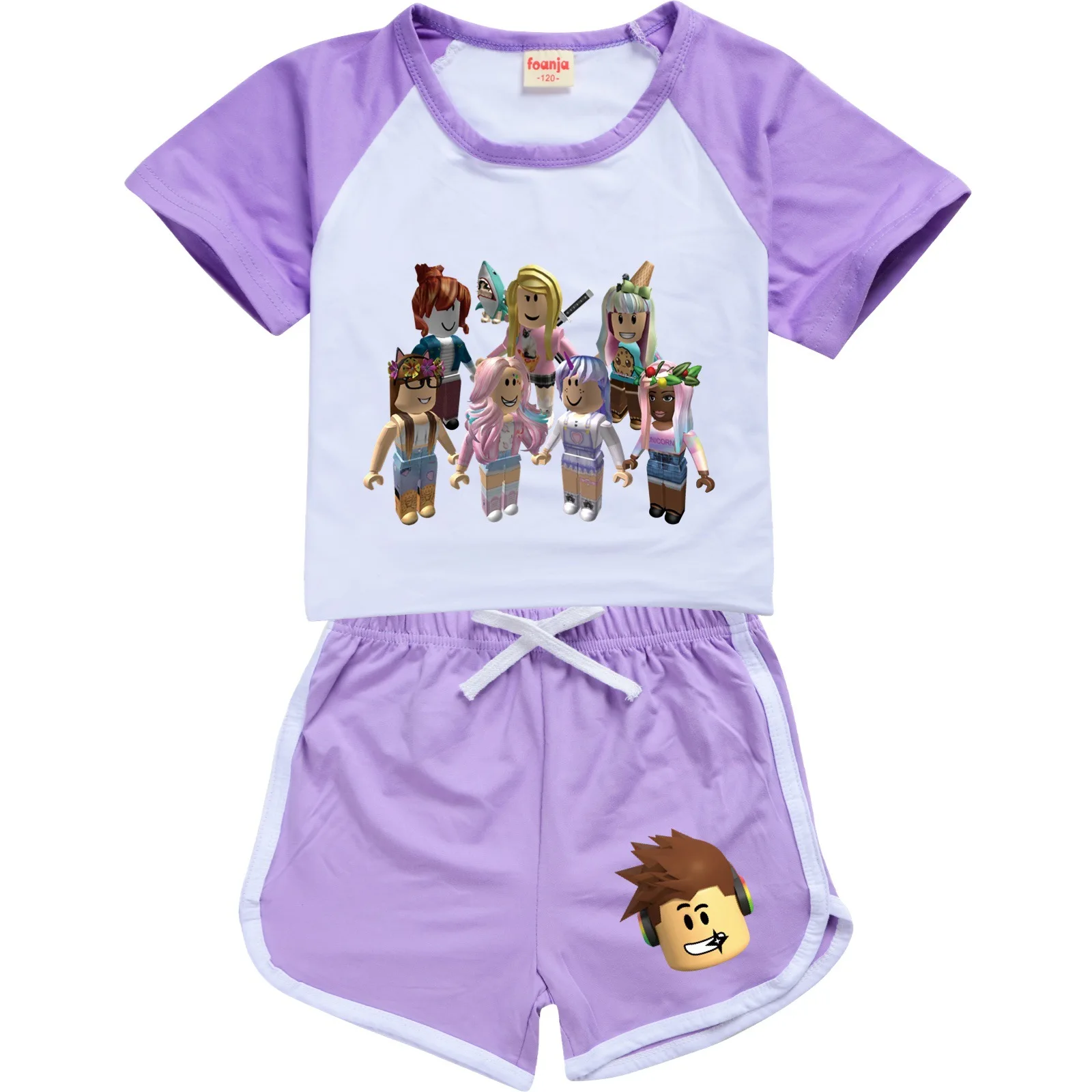 

Модная аниме одежда Robloxing для маленьких мальчиков летняя хлопковая футболка с коротким рукавом + шорты костюм для девочек топы штаны компле...