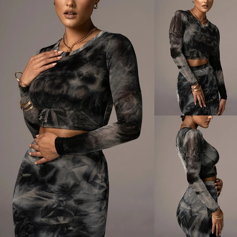 Женский комплект из 2 предметов пуловер с длинным рукавом и О-образным вырезом