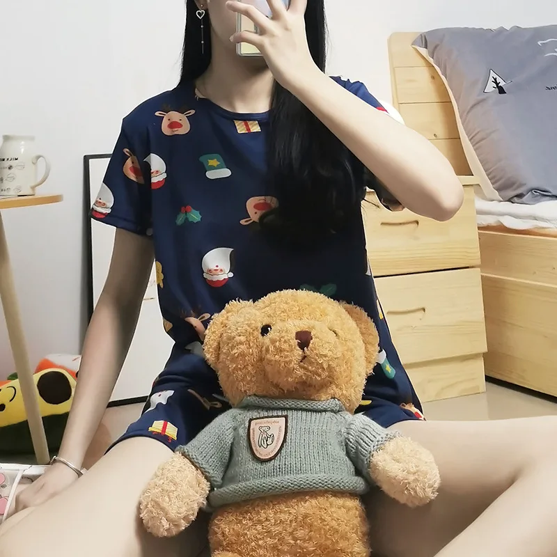 Пижамный тонкий костюм-двойка с шортами и коротким рукавом | Женская одежда