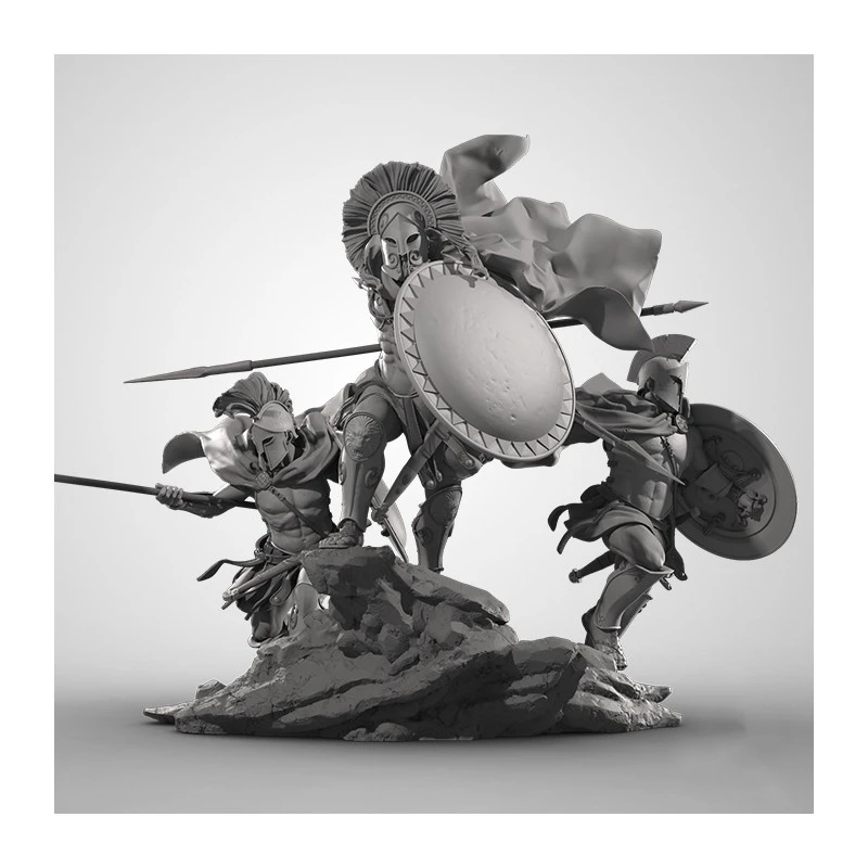 Figura de modelo de resina GK de 75mm, 3 figuras, espartano, kit sin montar y sin pintar-4