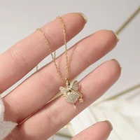 angel pendant necklaces inlaid with artificial diamond in golden fairy magic wand short kolye feminia clavicle women necklace