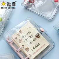 kawaii transparent cover notebook mini journal 3 rings loose leaf note block pvc clear cover diary small size notepad 16pcs