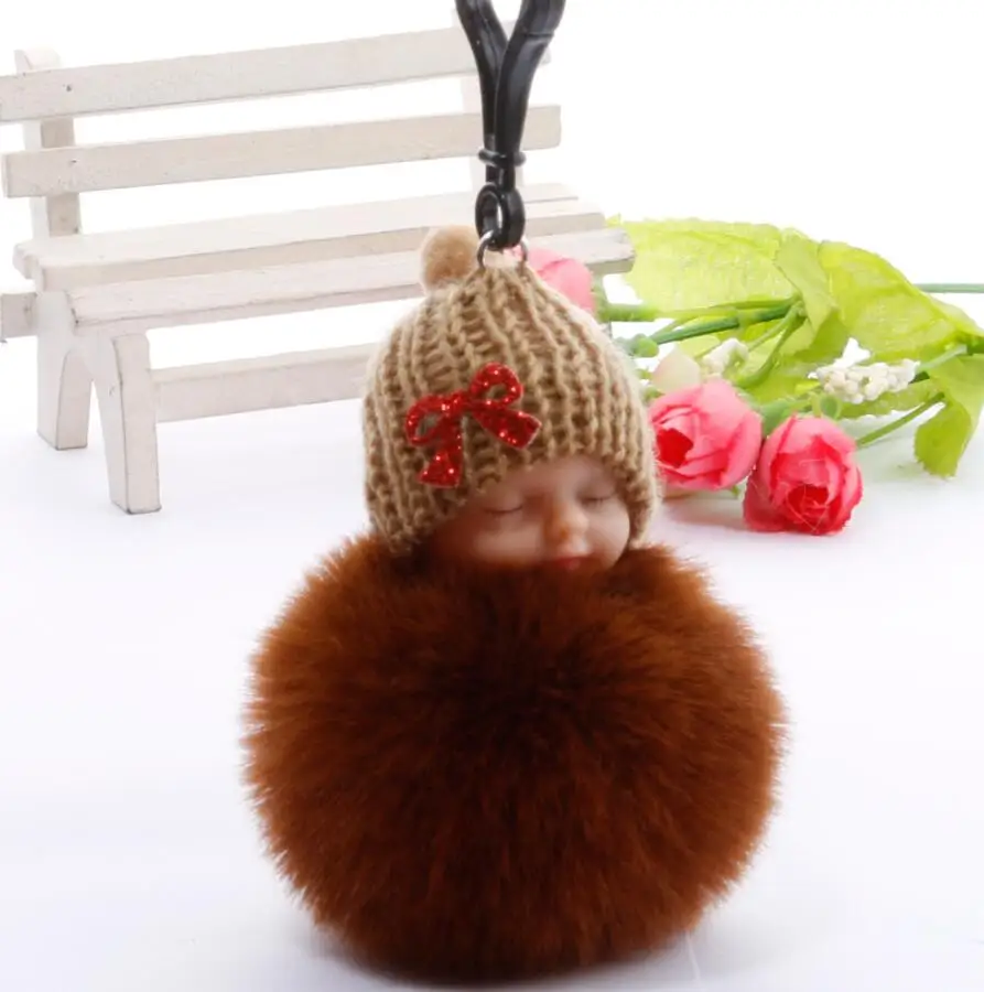Брелок для ключей спальный ребенок кукла цветок помпон кролик меховой шар брелок