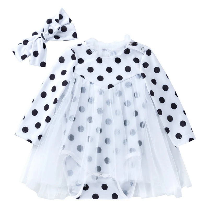 Комбинезон детский с длинным рукавом сетчатый хлопковый Ромпер в горошек