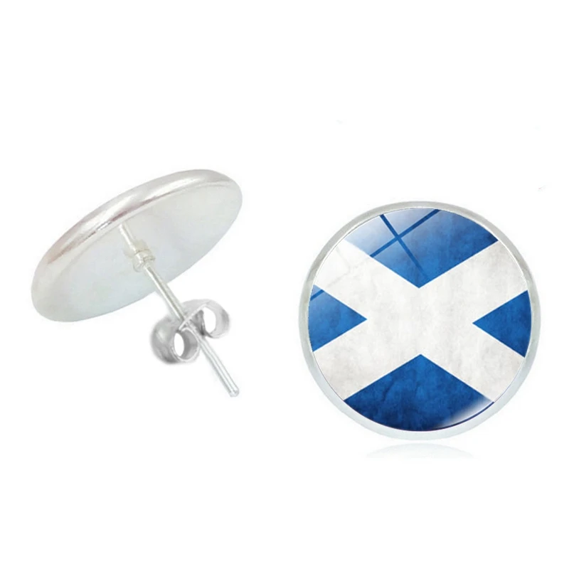 

New Ladies Earrings Creative World Countries Flags Glass Convex Earrings Silver Fashion Women Jewelry Gifts Children's Jewelry