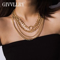 vintage multilayered chain choker necklace statement jewelry women punk gold silver geometric rhinestone round pendant necklaces