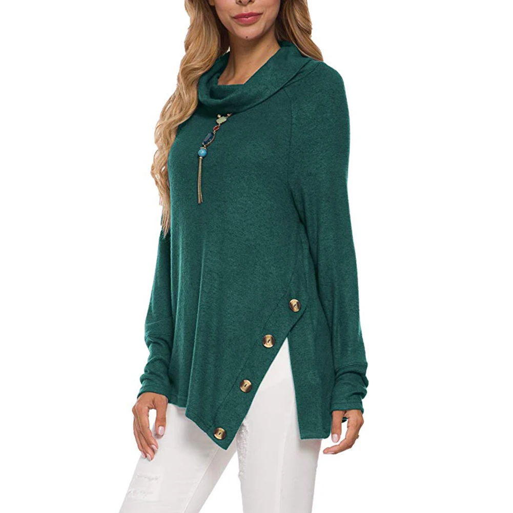 Стильные женские топы свободного кроя с длинным рукавом и воротником хомутом