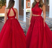 2021 vestido formatura elegent red a line appliques long evening dress two piece beads prom dress women formal party gown