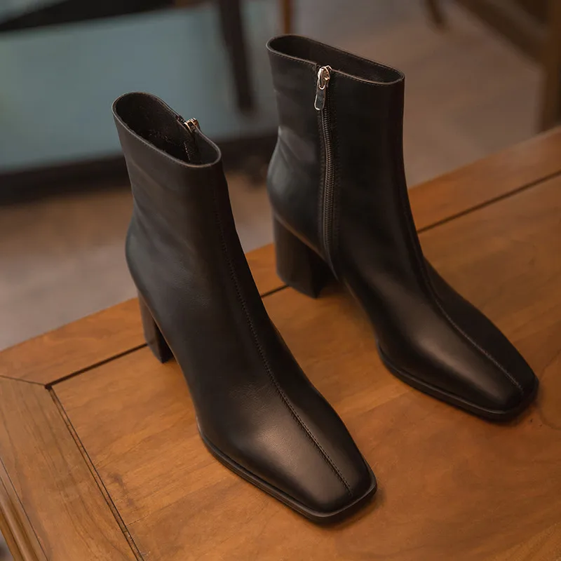 

ASUMER 2020 newest autumn winter genuine leather shoes women boots square toe zip classic dress shoes ladies ankle boots