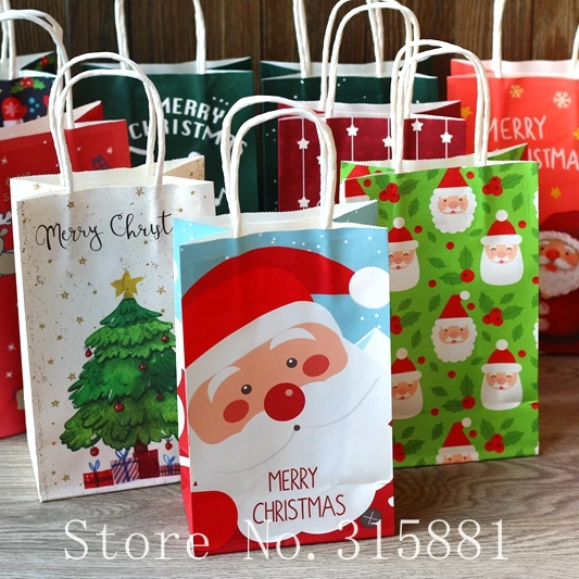 Рождественские бумажные пакеты подарочные для конфет рождественские с ручками 10