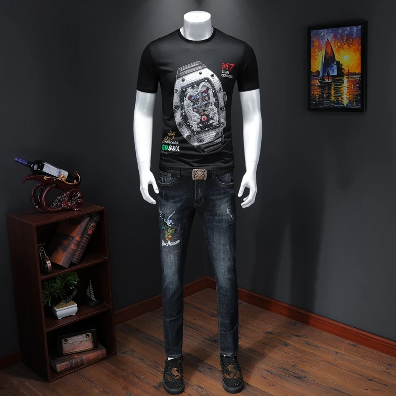 Модные мужские летние хлопковые футболки с круглым вырезом и коротким рукавом