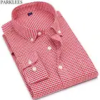 Классическая красная клетчатая оксфордская рубашка для мужчин 2021 Весенняя новая приталенная клетчатая рубашка с длинным рукавом мужская хлопковая Повседневная рубашка на пуговицах 4XL