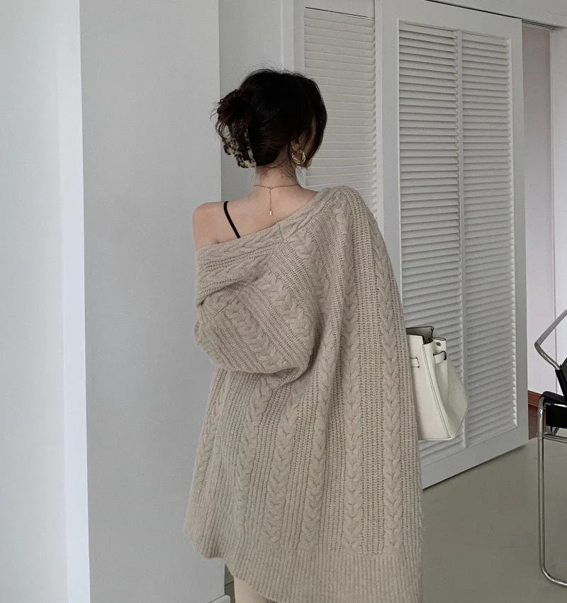 

Female Long Cardigans Coat Loose Sweater Autumn Winter Casual Twist Long Cardigan Korean Thick Knitted Sweater Coat Jackets