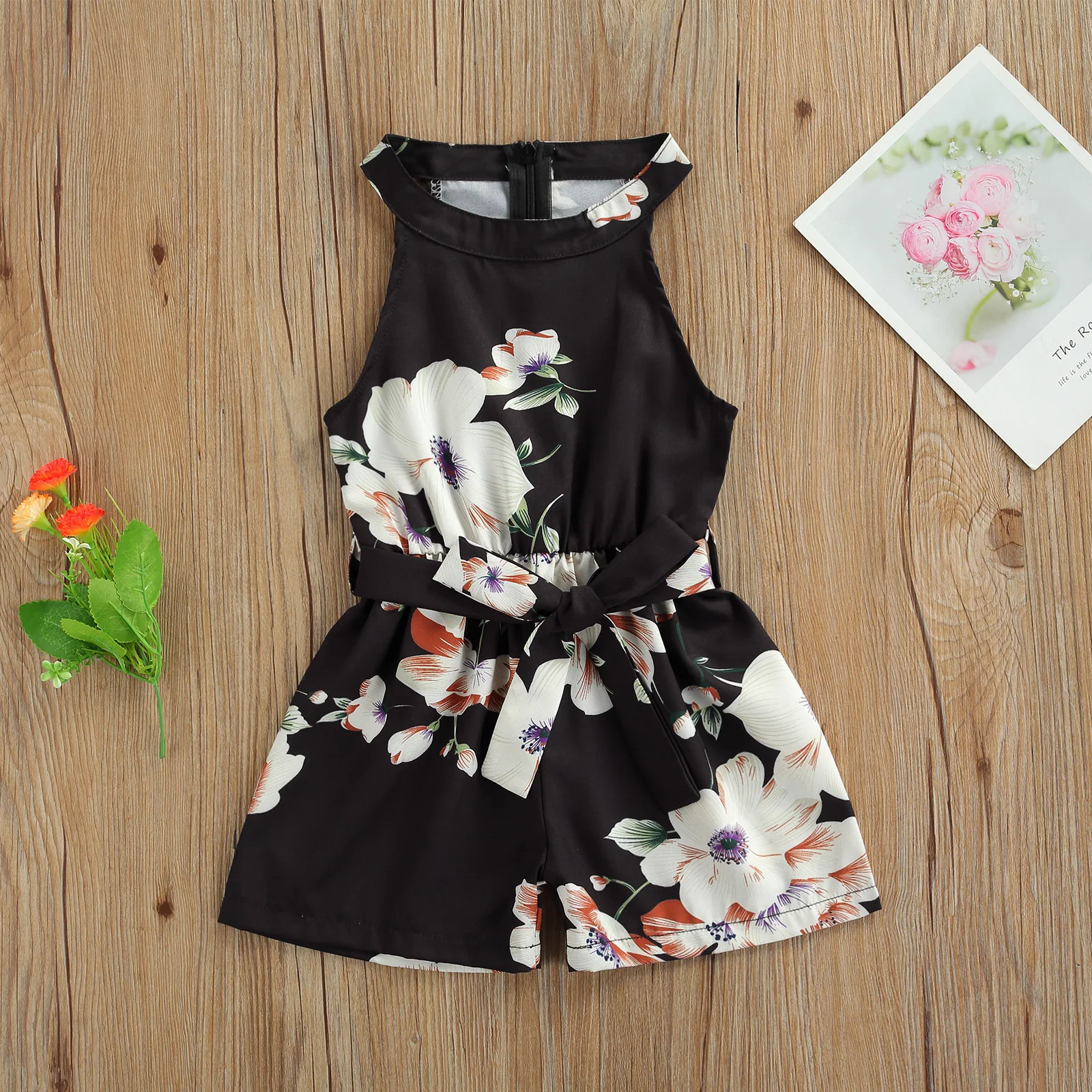 

2021 Fashion Toddler Girls Clothing Kids Overalls Summer Floral Print Sleeveless Romper One Halter Casual Jumpsuit