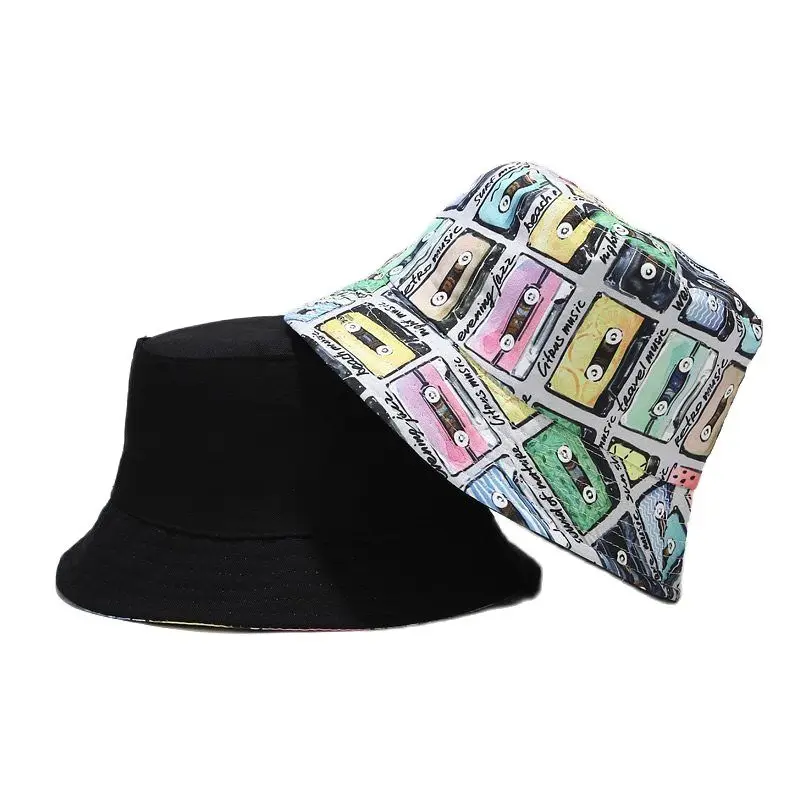 

Collapsible Painted Hats for Men Tape Summer Woman Hat South Korea Double-sided Panama Fashion Fisherman Hat Women Hats and Caps
