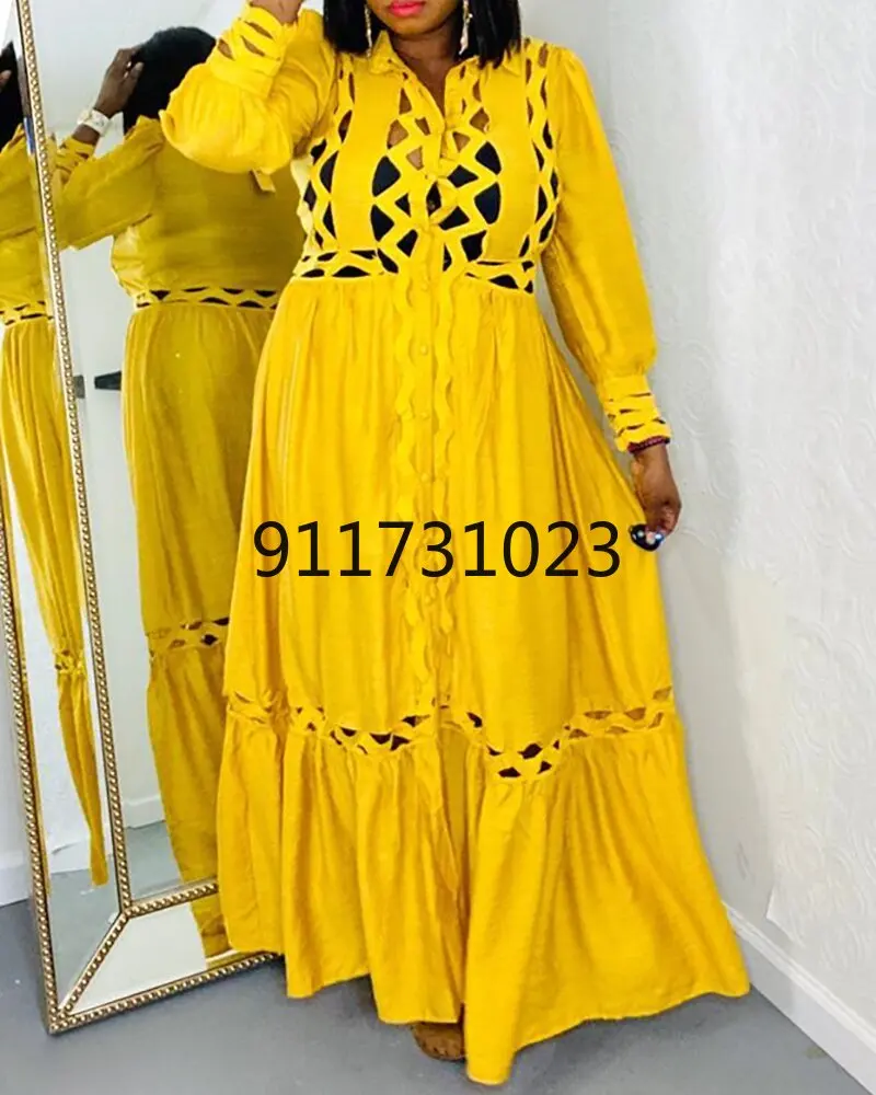 2021 New Arrival African Hollow Out Dresses for Women Dashiki Office Ladies Robe | Тематическая одежда и униформа