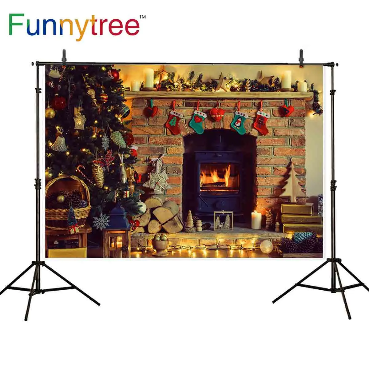Funnytree фон для фотосъемки зимний камин дерево Рождество декорация ВИНТАЖНАЯ