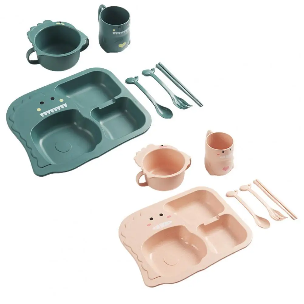 

4Pcs/Set Children Tableware Anti-hot Dinosaur Pattern Eco-friendly Kids Feeding Dishes Set for Home Baby Training Tableware