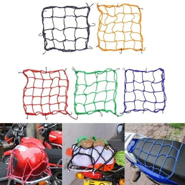 

200Pcs/Lot Motorcycle Bike 6 Hooks Hold Down Fuel Tank Luggage Net Mesh Web Bungee 40*40cm,4 Colors for Choose
