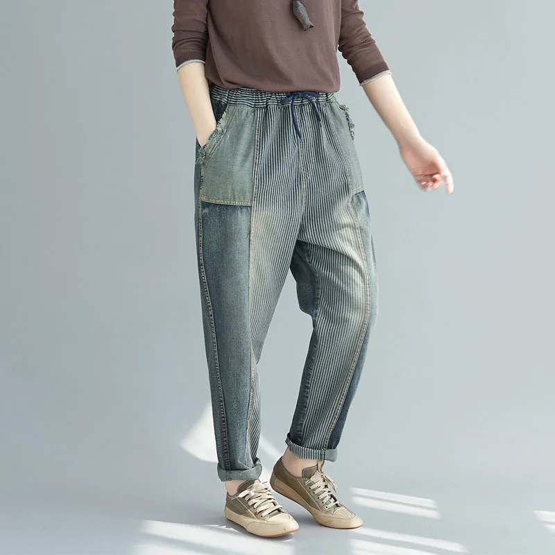 2021 новые корейские модные Универсальные полосатые длинные шаровары с карманами