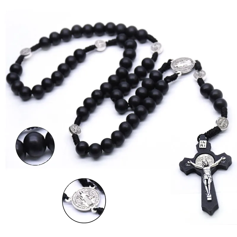 

Fashion 1pc Wooden Rosary For Men Women Elegant Religious With Cross Cross Rosary Necklace