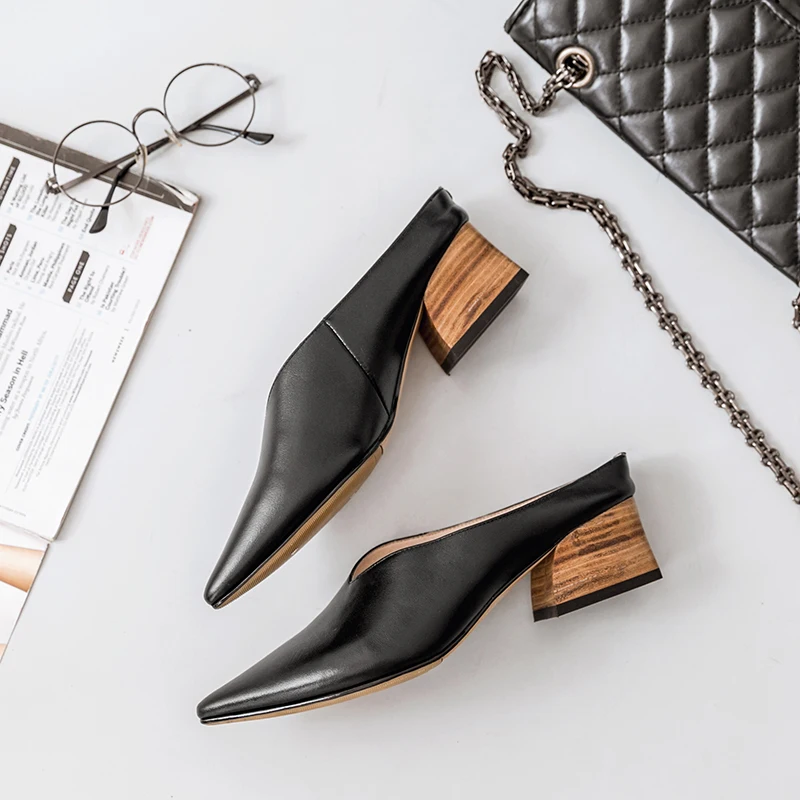 Сандалии женские из натуральной кожи босоножки без застежек заостренный носок