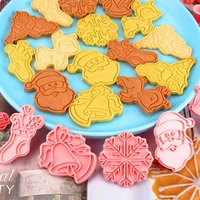 6pcsset christmas biscuit mold 3d three dimensional frosting cookie fondant press type household set baking mold
