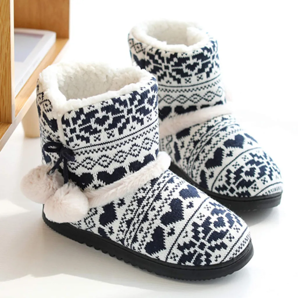 

Christmas Bootie Slipper for Women Cozy Plush Fleece Slippers Winter Indoor Outdoor House Shoes Short Boots Cotton Shoes A50