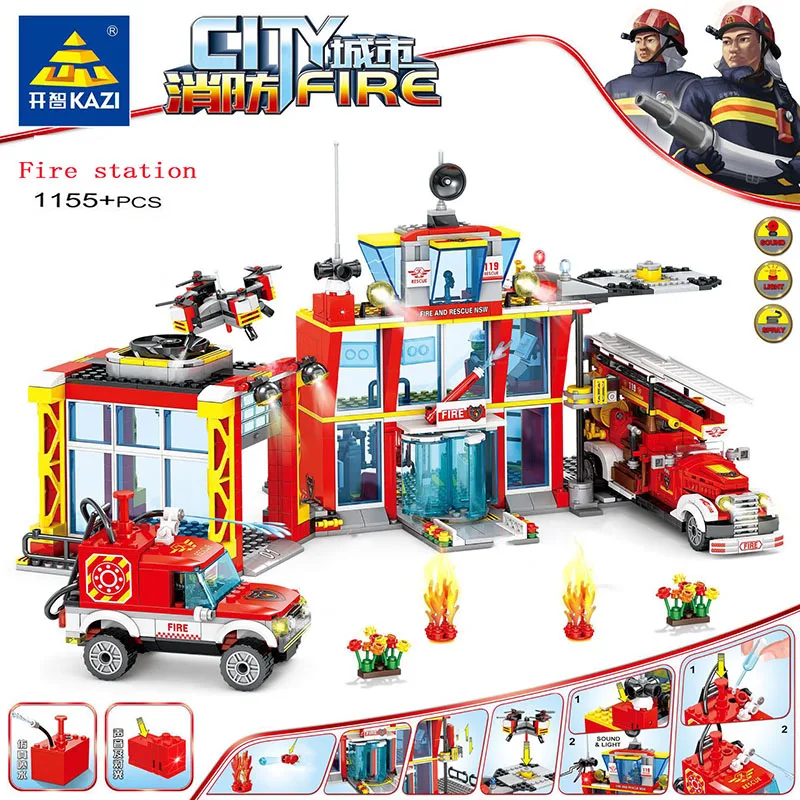 

Building Blocks City Fire Station Model 1155pcs Compatible Construction Firefighter man Truck Enlighten Bricks Toys Children