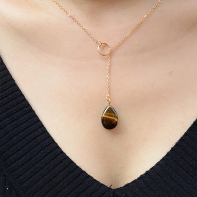 Ожерелье с подвеской из натурального камня для женщин ожерелье золотым пальто и