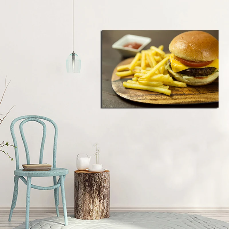 Картина на холсте с изображением картофеля фри говядины бургеров фаст