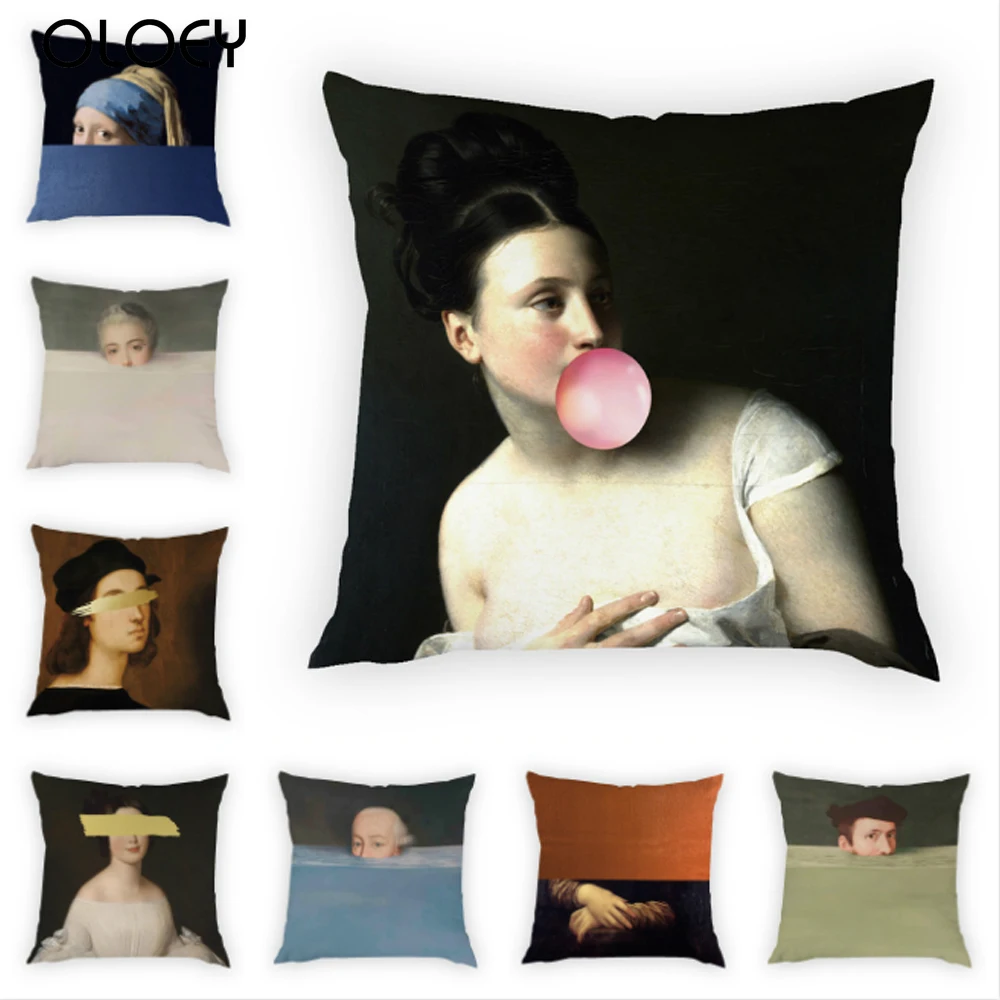 

Oil Painting Portrait Cushion Cover Polyester Decoration Pillow Coverr Van Gogh Sculpture Cushion Cover 45*45Cm