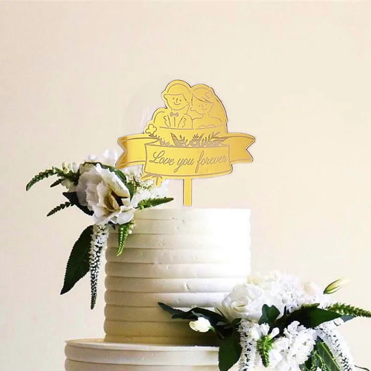 

Acrylic Cake Topper Romantic Happy Wedding Boy and Girl Love Forever Valentine's Day Anniversary Wedding Cake Decoration