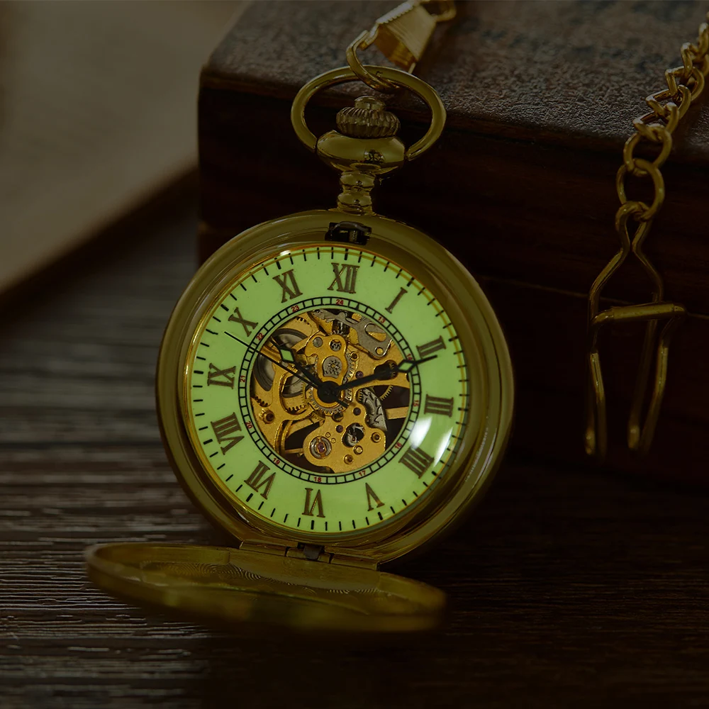 Винтажные карманные часы в стиле стимпанк, старинные золотистые механические мужские часы с гравировкой и подвеской, с функцией подсветки ... от AliExpress WW