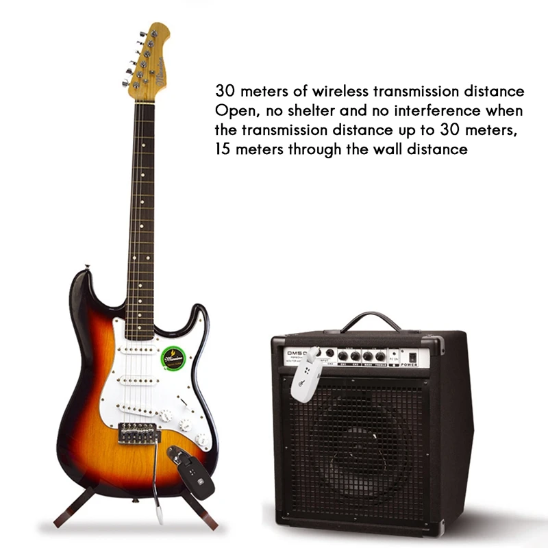 

Wireless Guitar Transmitter Receiver 2.4GHz Rechargeable 6 Ch 30M Wireless Audio Guitar System for Electric Guitar Bass