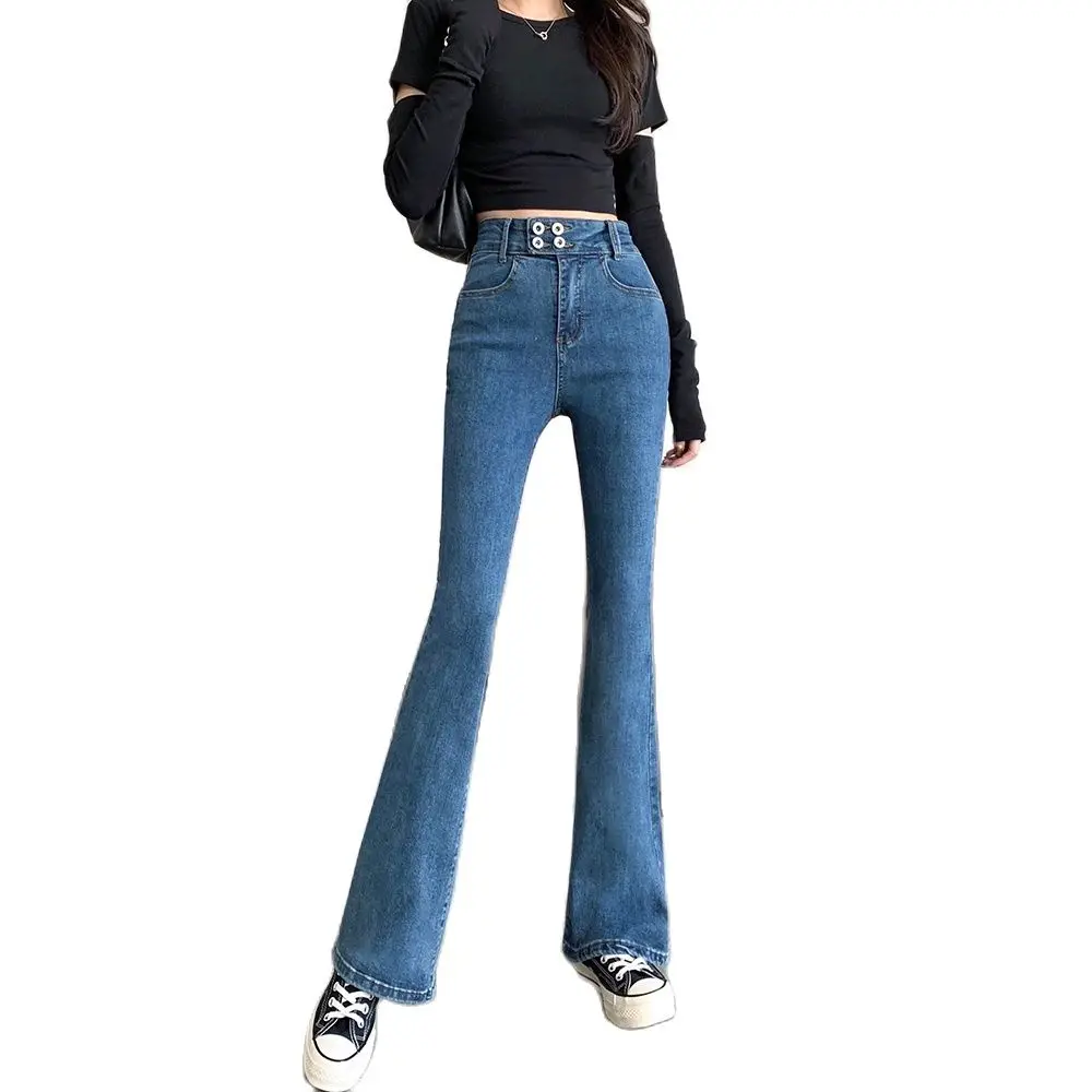 

Fashion high-waist jeans Spring and autumn new style thin stretch personality multi-button flared pants women's clothing