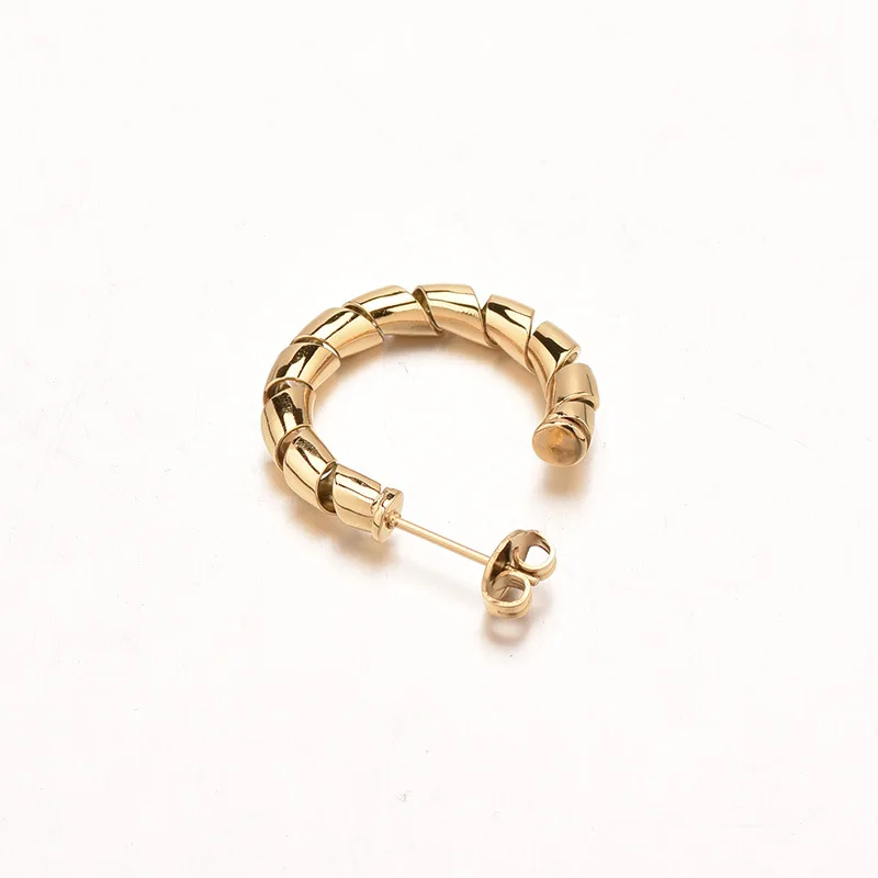 

Punk Gold Color Stainless Steel Curled Circle Stud Earrings For Women Accessories, New Simple Woman Earings Fashion Jewelry