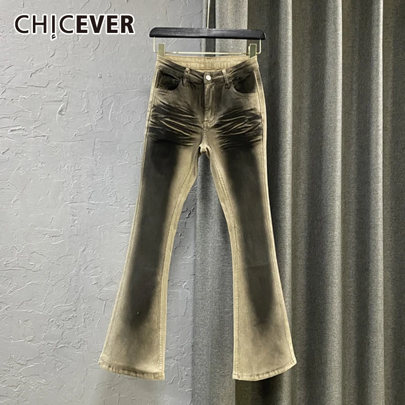 

Брюки CHICEVER женские джинсовые в стиле КолорБлок, пикантные прямые свободные брюки-клеш полной длины с высокой талией, одежда на весну 2021